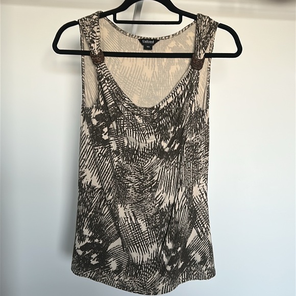 KENNETH COLE Boho Tank Top Wood Ring Straps Beige Olive Print Women’s Medium - Picture 10 of 16